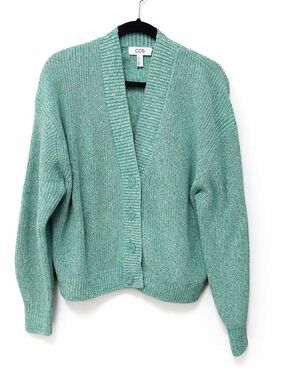 COS Green Ribbed Button-Front Cardigan small